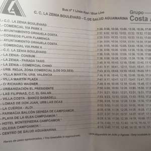 Bus timetable to and from la zenia boulevard